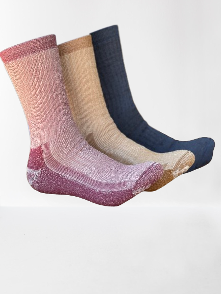 Merino Wool Hiking  Socks- Sandy Taupe -Midnight Blue-Burgundy  3 Pairs