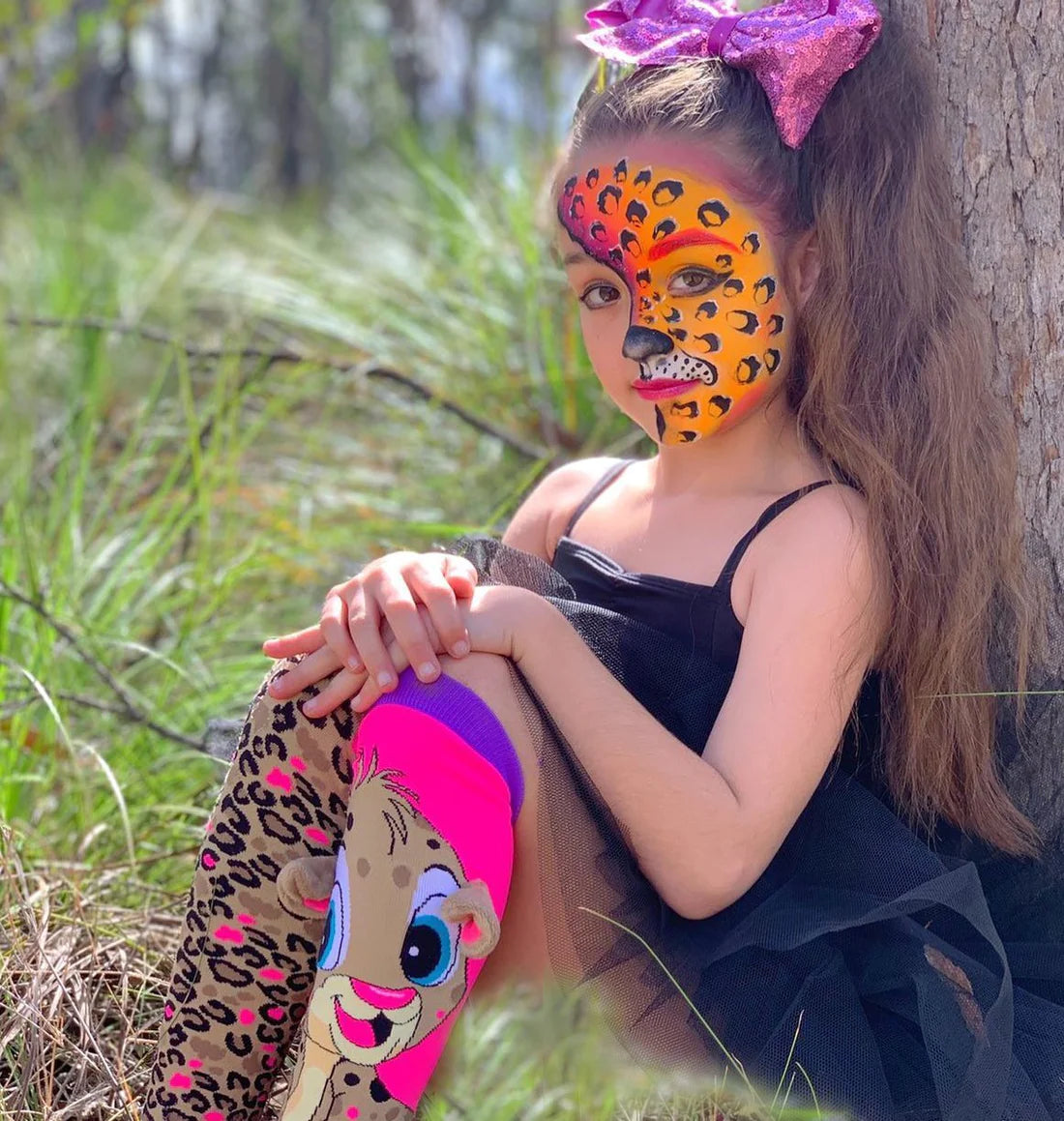 With our Cheeky Cheetah Socks in leopard print, embrace your wild side. They'll instantly make any outfit stand out thanks to their textured leopard style and real Cheetah with velvet ears and a pom pom tail. Roar!