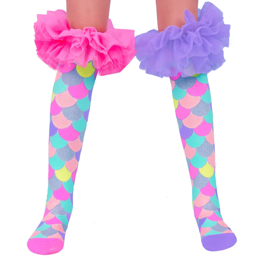 Don't pass up the chance to get our adorable mermaid-themed socks with extra fluffy frills and glitter! Enjoy these unique, vivid socks that were created just for you! Put them on, move your toes, and prepare to shimmer like a mermaid right away.