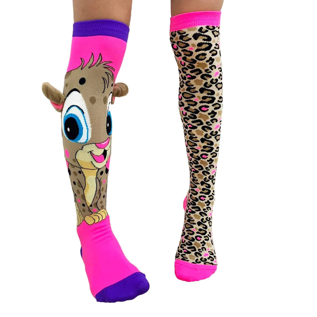 With our Cheeky Cheetah Socks in leopard print, embrace your wild side. They'll instantly make any outfit stand out thanks to their textured leopard style and real Cheetah with velvet ears and a pom pom tail. Roar!