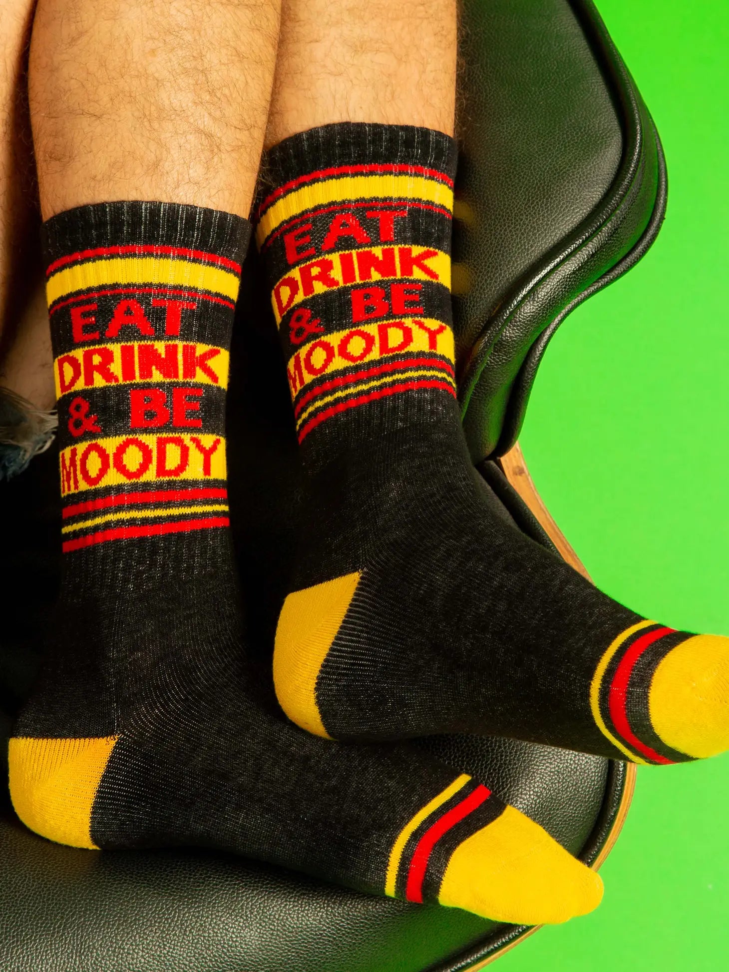 NOVELTY SOCKS - Eat Drink & Be Moody Gym Crew Socks