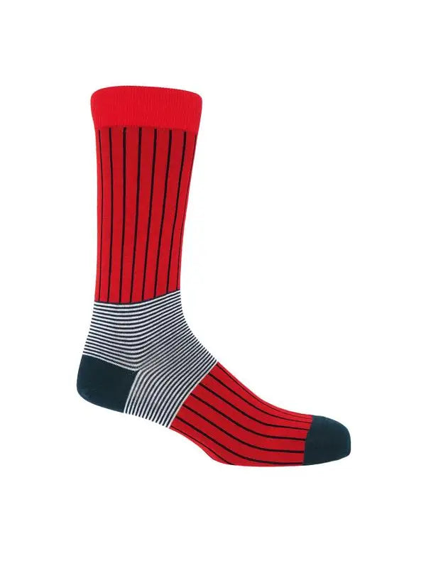 Stylish Oxford Stripe Socks- Scarlet