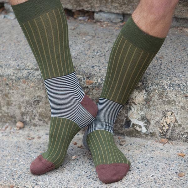 Stylish Oxford Stripe Socks - Sage