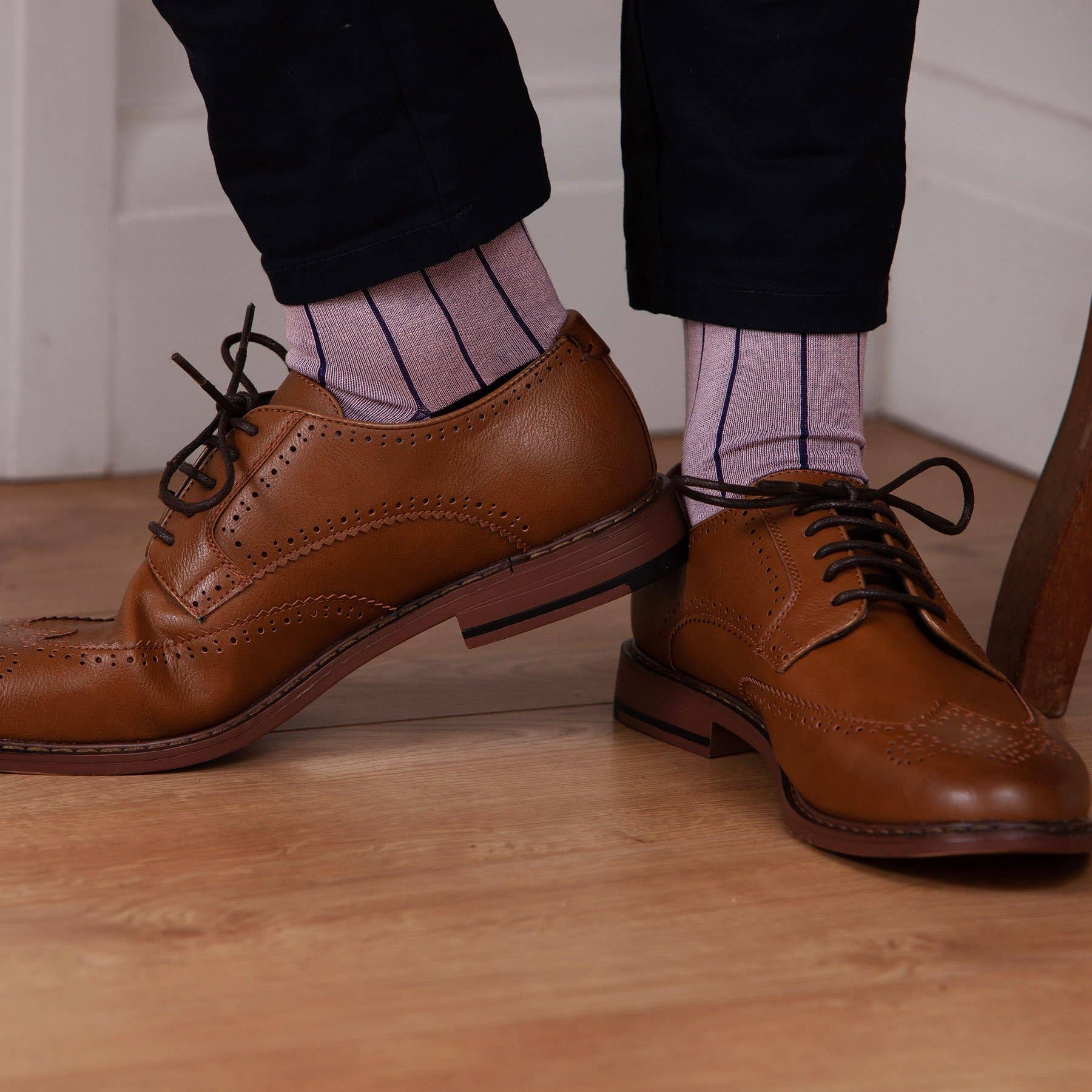 Pink and Navy Pin Stipe Classic Socks Mens