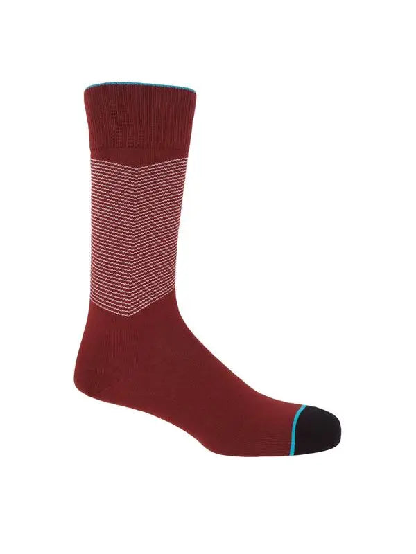 luxurious Chevron men's socks in stunning garnet red with a white V-line stripe