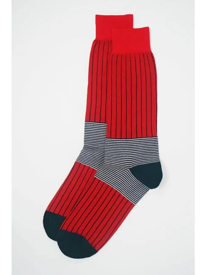 Stylish Oxford Stripe Socks- Scarlet