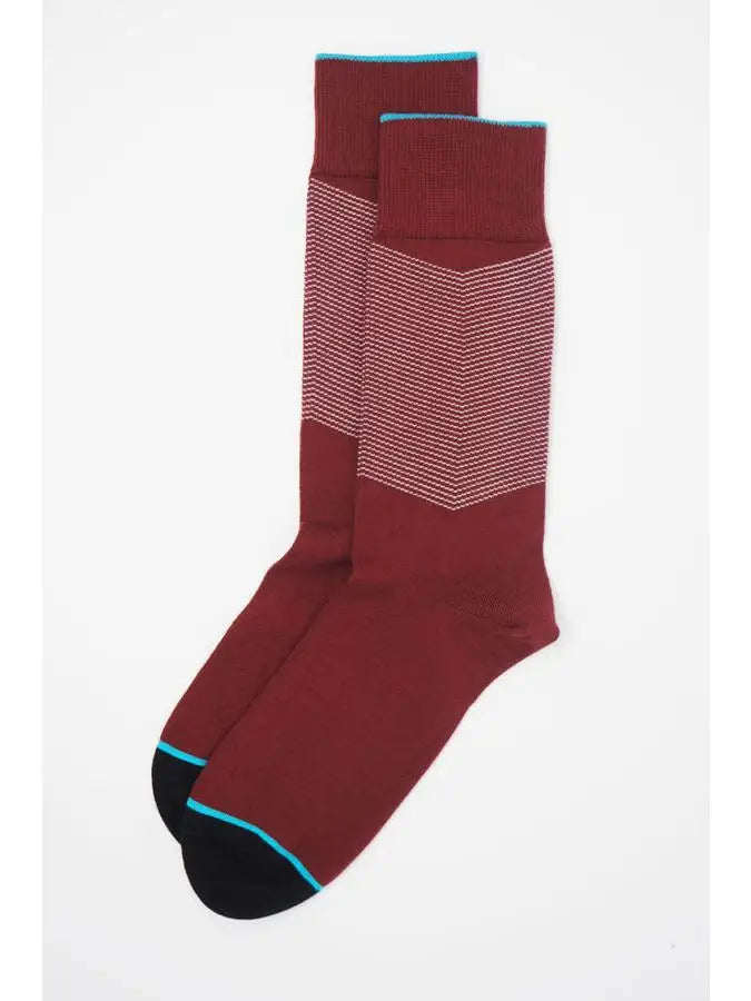 luxurious Chevron men's socks in stunning garnet red with a white V-line stripe