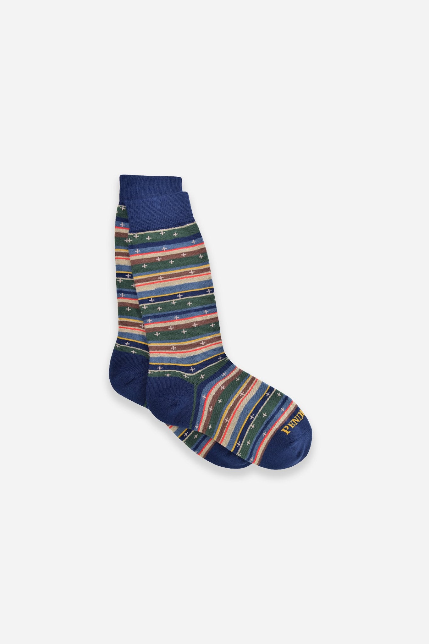 Navy Green Burgundy Oatmeal stripe cotton-blend crew socks