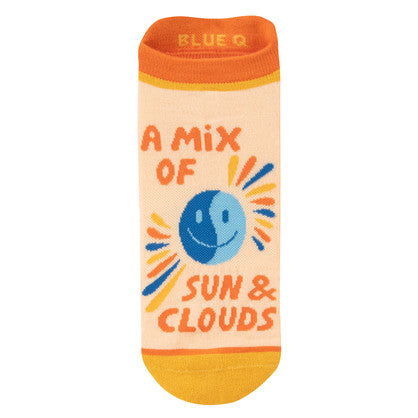"Step up your sock game with our 'a mix of sun & cloud' socks! Perfect for any weather forecast, adding a pop of color to your shoes ☀️☁️🧦. Ankle Socks