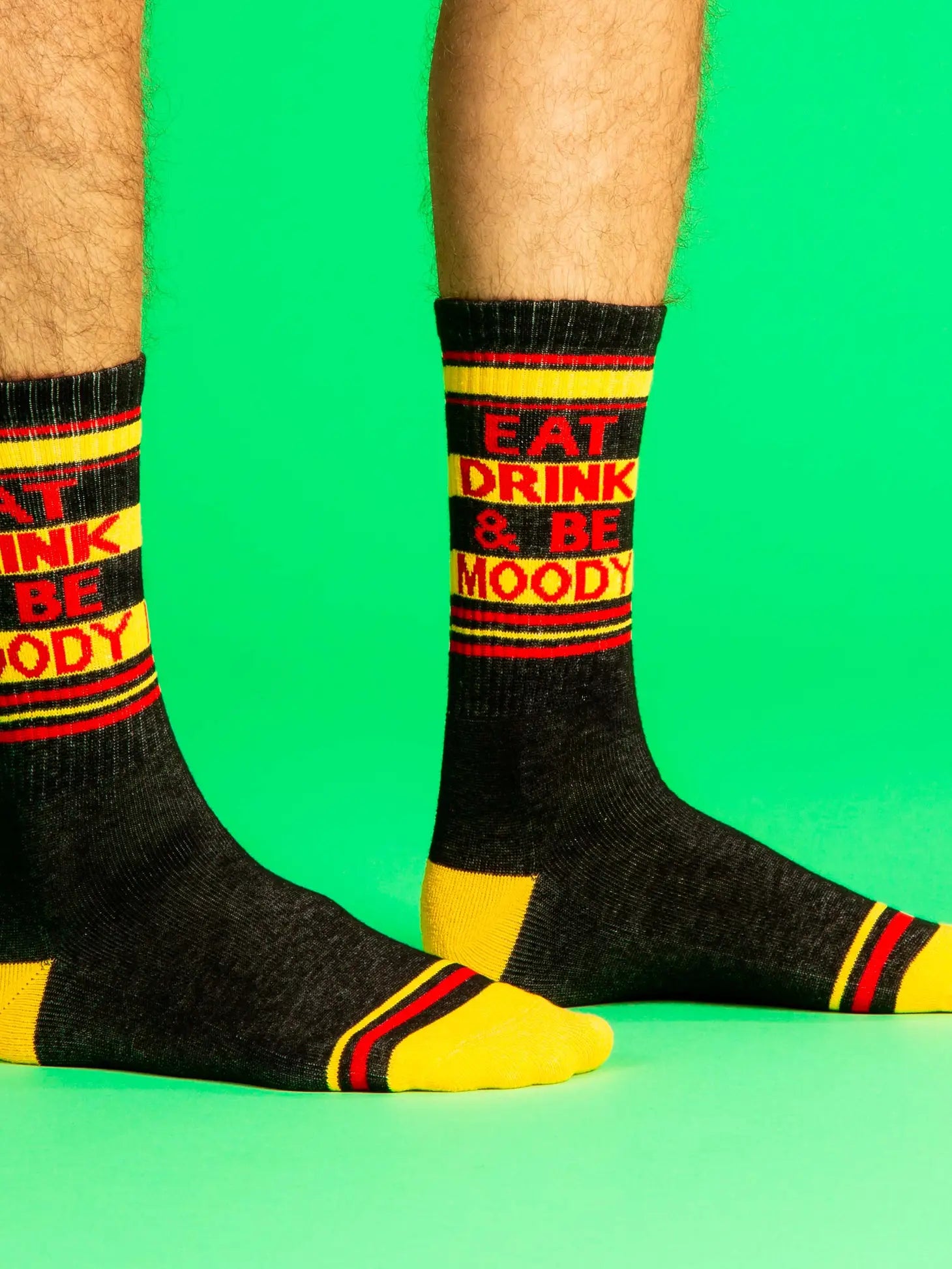 NOVELTY SOCKS - Eat Drink & Be Moody Gym Crew Socks