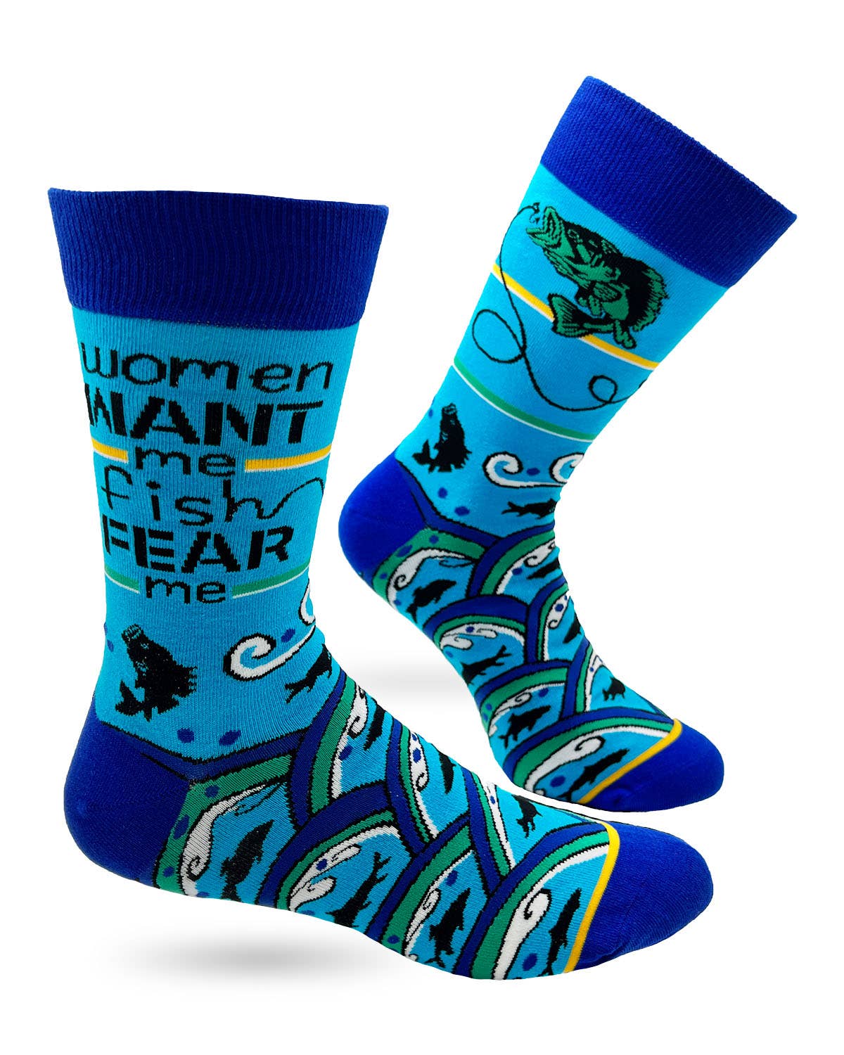Novelty Socks - Women Want Me Fish Fear Me Men's Novelty Crew Socks