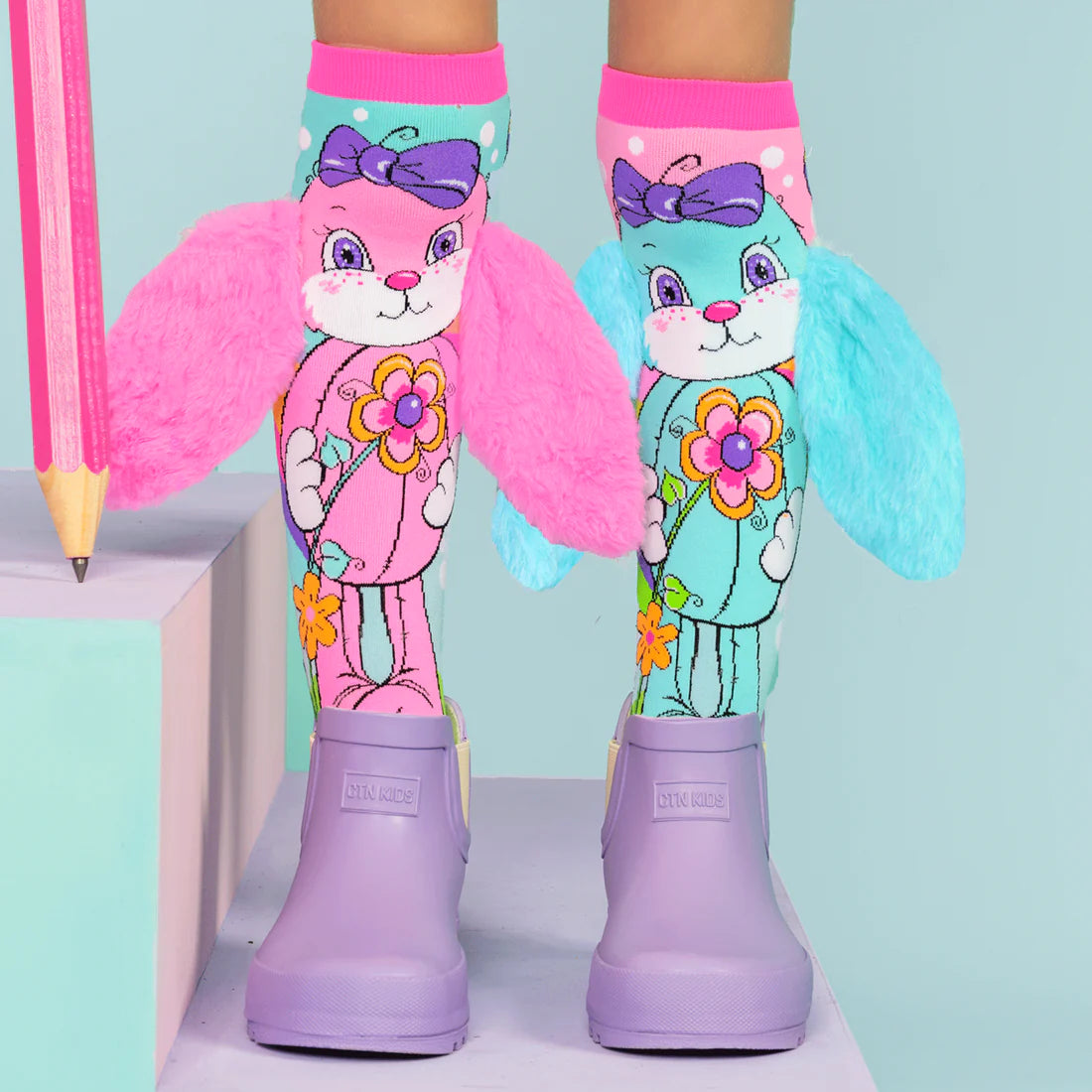 A hippity hoppity Join the cute Hunny Rabbit Socks with ears! You can get long-lasting vitality, a cute appearance, and quirky feet with just one serve of these colourful bunny crazy socks!