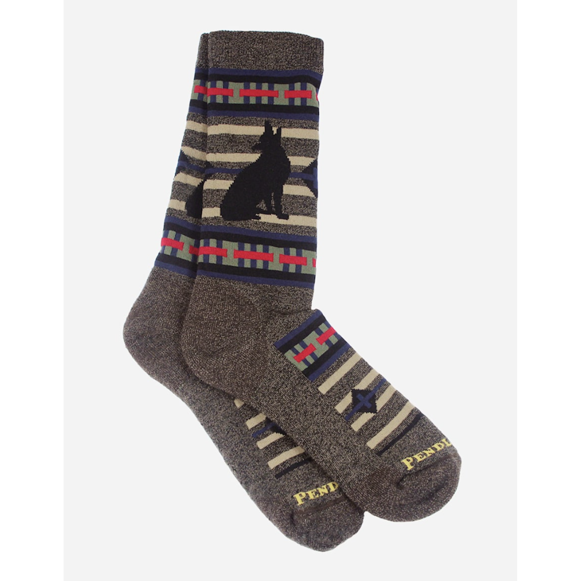 Lone Wolf Design Now available in sturdy midweight crew socks, this is one of our most well-liked patterns.   This durable design, which is machine washable, is knit from plush Merino wool and has cushioned footbeds for all-day comfort. Men and women both love their cosy warmth and breathability.