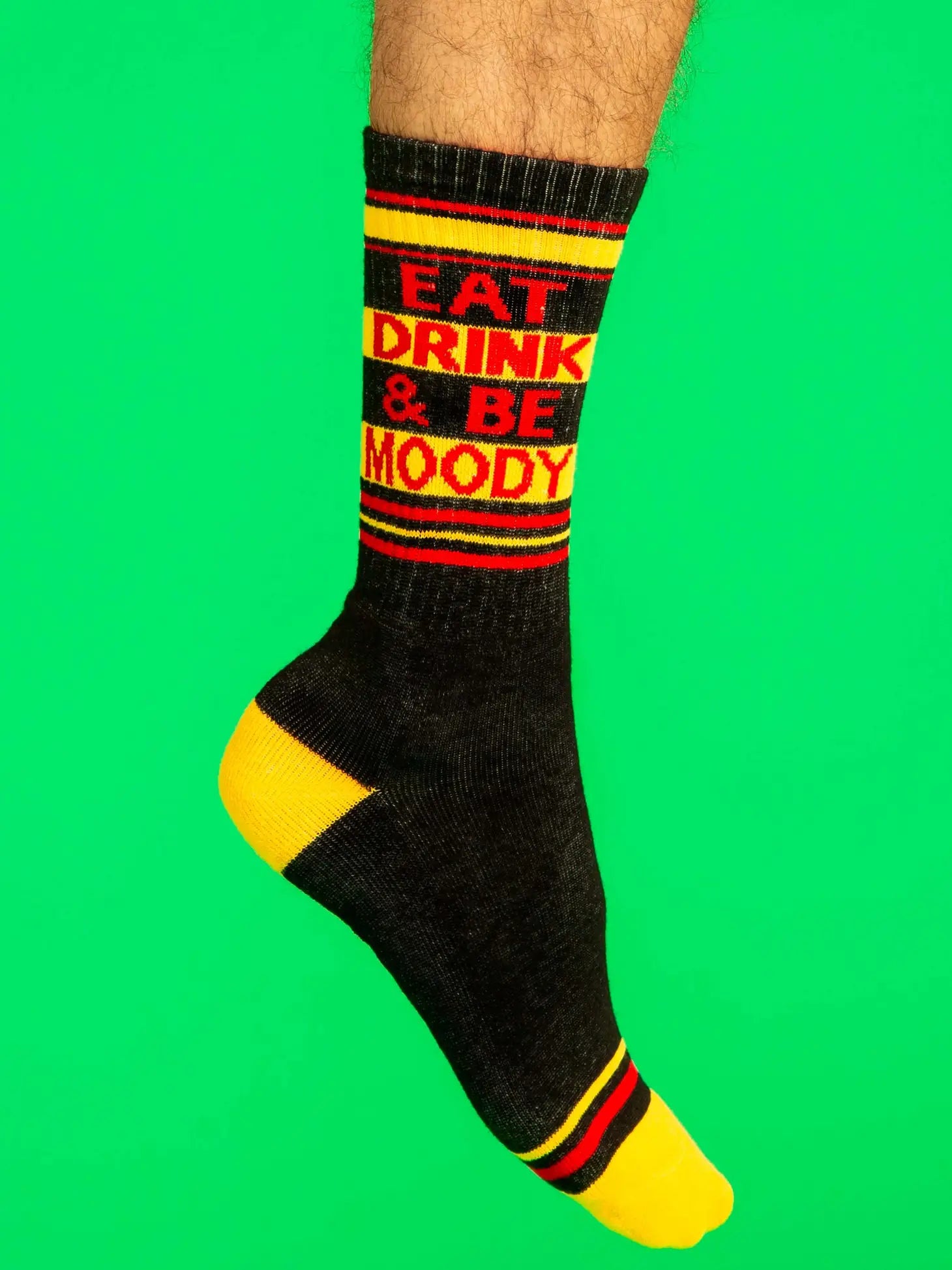 NOVELTY SOCKS - Eat Drink & Be Moody Gym Crew Socks