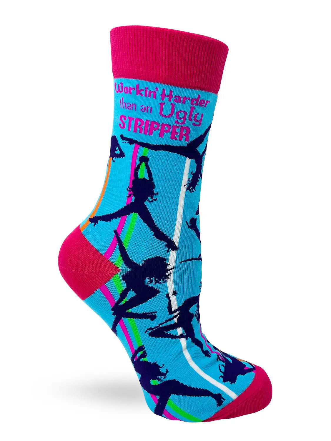 NOVELTY SOCKS - Workin' Harder Than an Ugly Stripper Women's Crew Socks