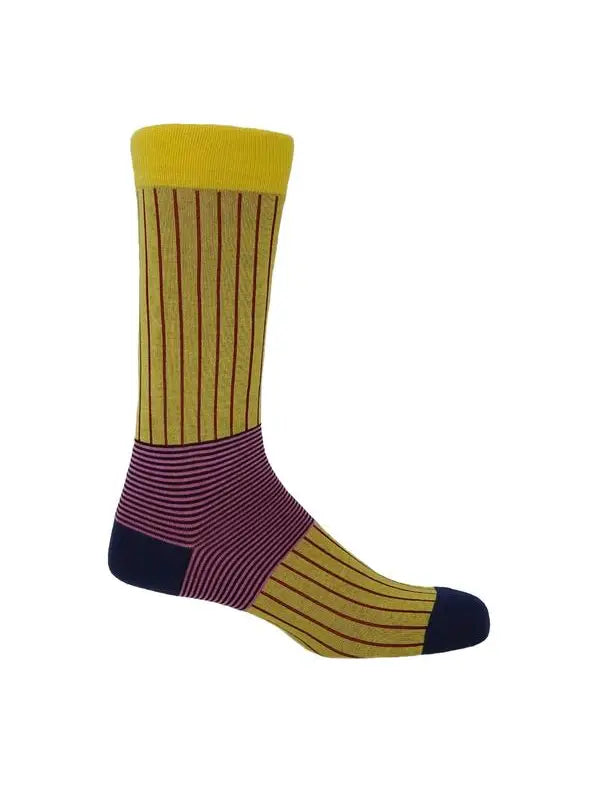 Stylish Oxford Stripe  Socks - Yellow/Burgundy/Pink