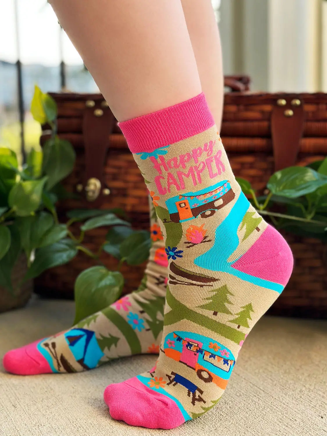 NOVELTY SOCKS - Happy Camper Women's Crew Socks