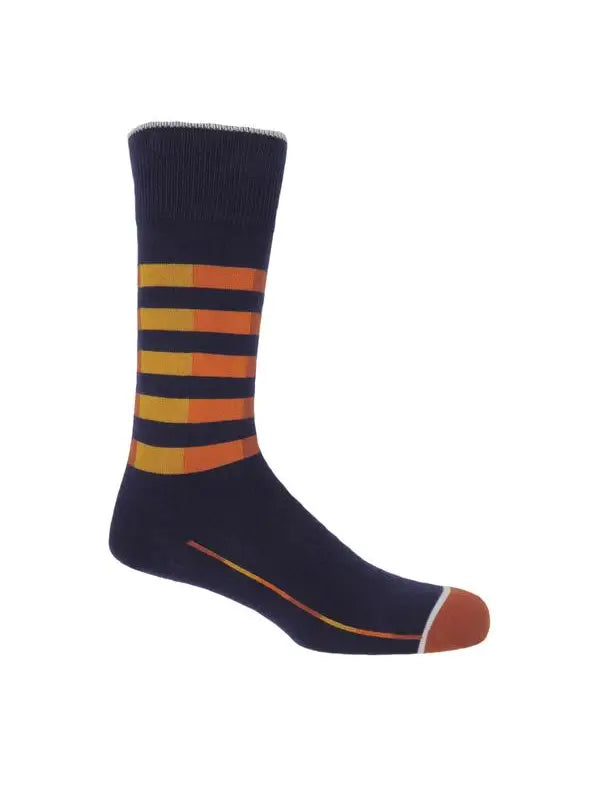 Navy quad-striped men's luxury Dress socks