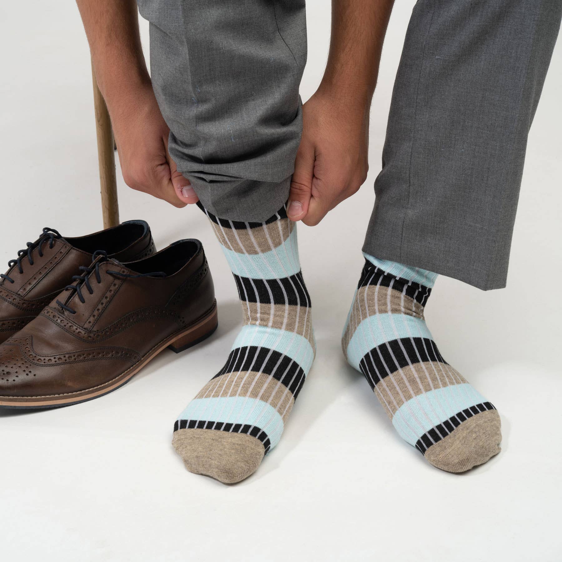 Striped Chord Dress Socks For Men Turquoise