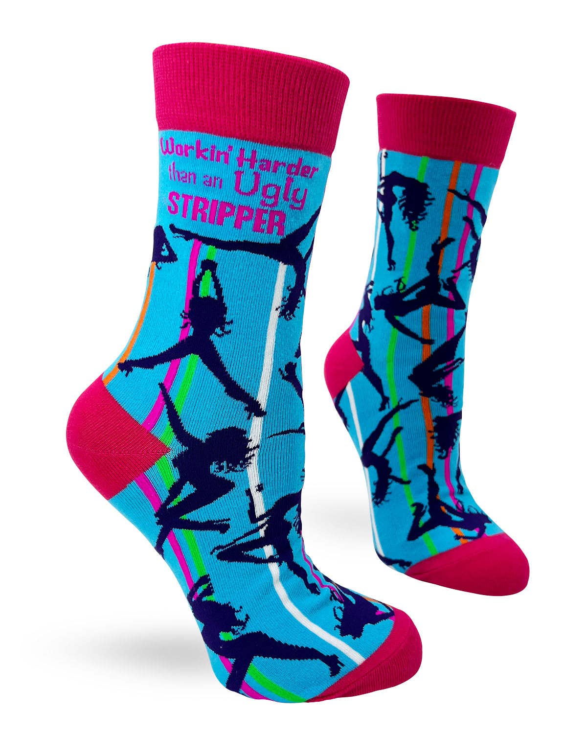 NOVELTY SOCKS - Workin' Harder Than an Ugly Stripper Women's Crew Socks