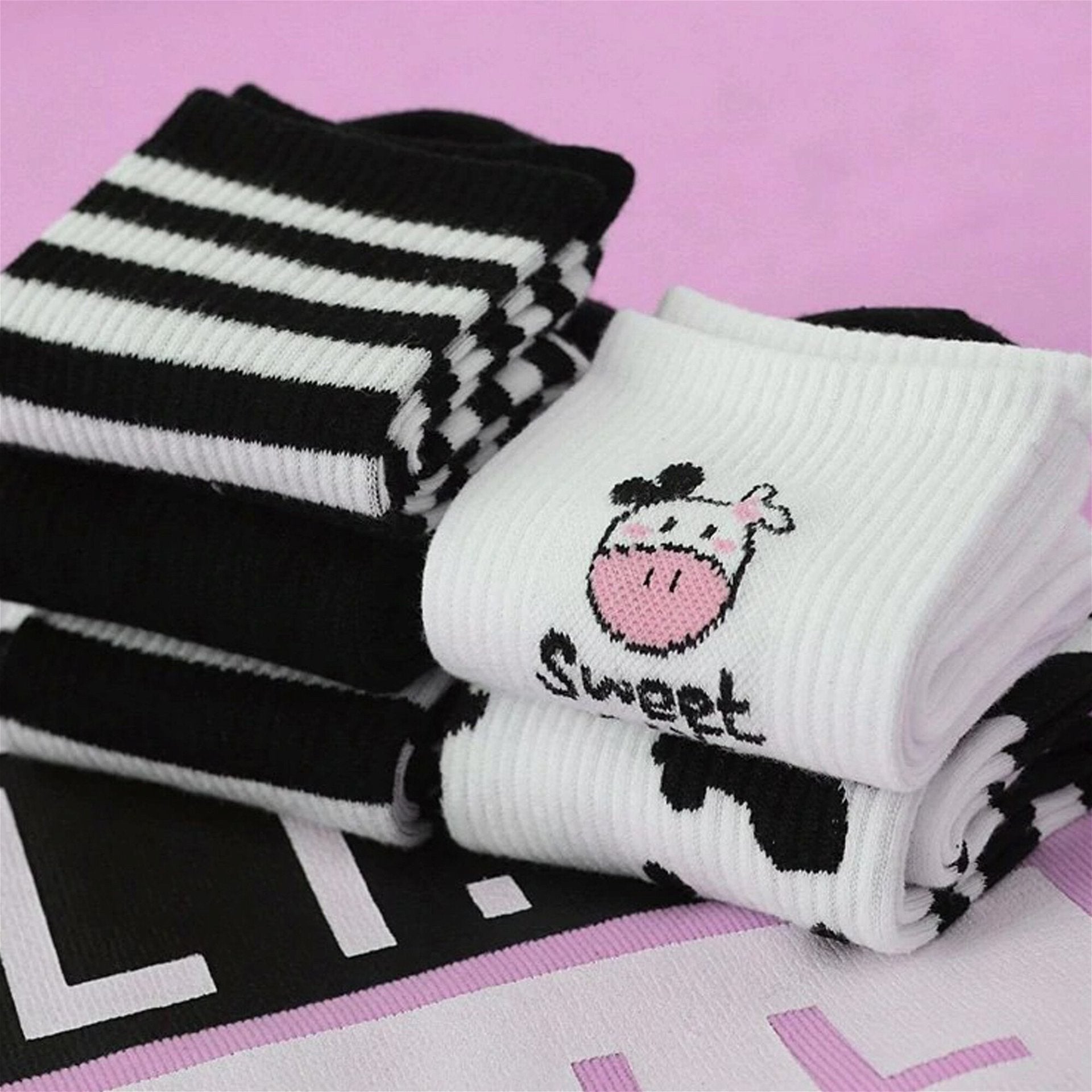 Cow design crew socks -5 Pack
