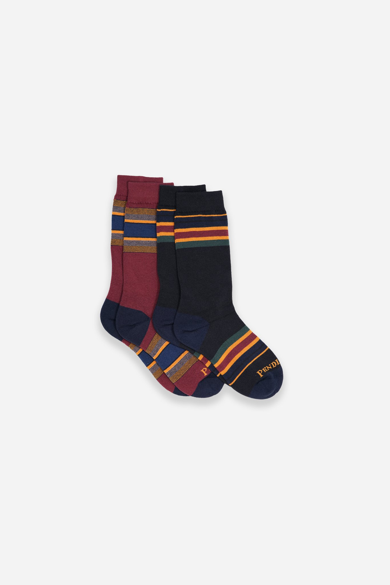 The Yakima Stripe 2-Pack beckons you to the great outdoors. Classic cotton socks are perfect for any season.  Navy Pair and Burgundy Pair