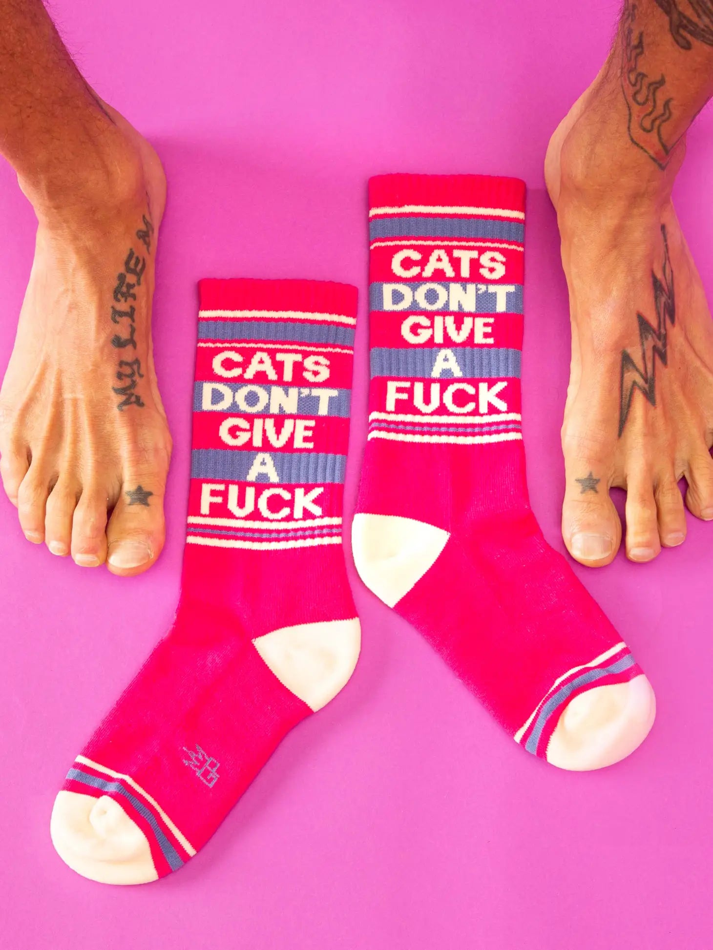 If you've ever tried scolding a cat, you know these are perhaps the most factual socks we've ever created.NOVELTY SOCKS - Cats Don't Give A Fuck Gym Crew Socks