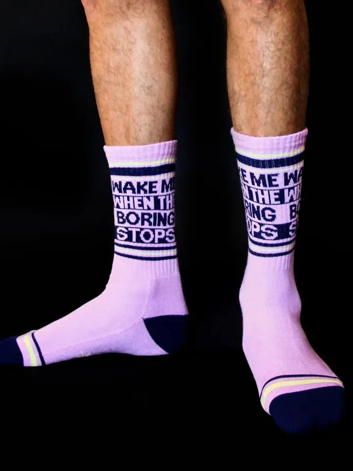 NOVELTY SOCKS - Wake Me When The Boring Stops Gym Crew Socks