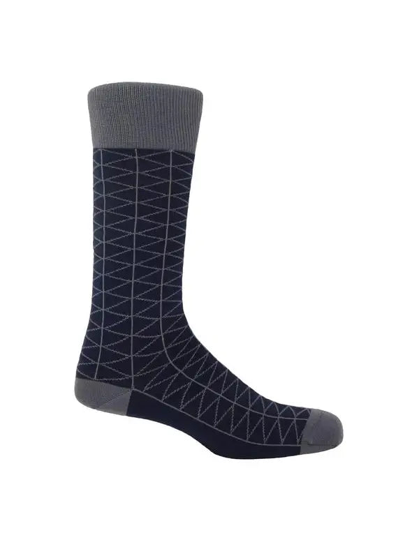 Tri-tile collection of high-end patterned socks. This very original pattern, including blue and grey stripes, is a great way to add visual interest to any ensemble. Supima cotton, used to make these socks, is widely regarded as the best cotton in the world.