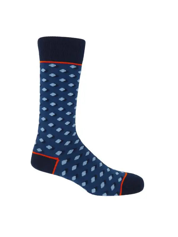 The navy Disruption will cause a commotion in your wardrobe with its light blue polka dots on a darker blue background. These high-quality men's socks are an excellent method to flaunt one's own taste. Supima cotton, used to make these socks, is widely regarded as the best cotton in the world. 