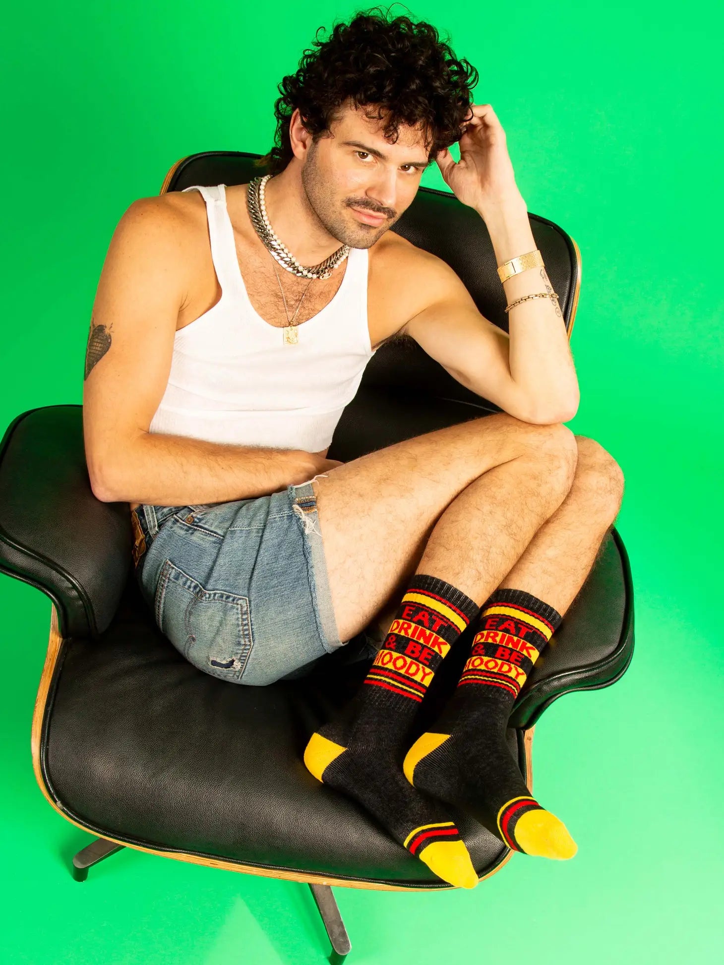 NOVELTY SOCKS - Eat Drink & Be Moody Gym Crew Socks