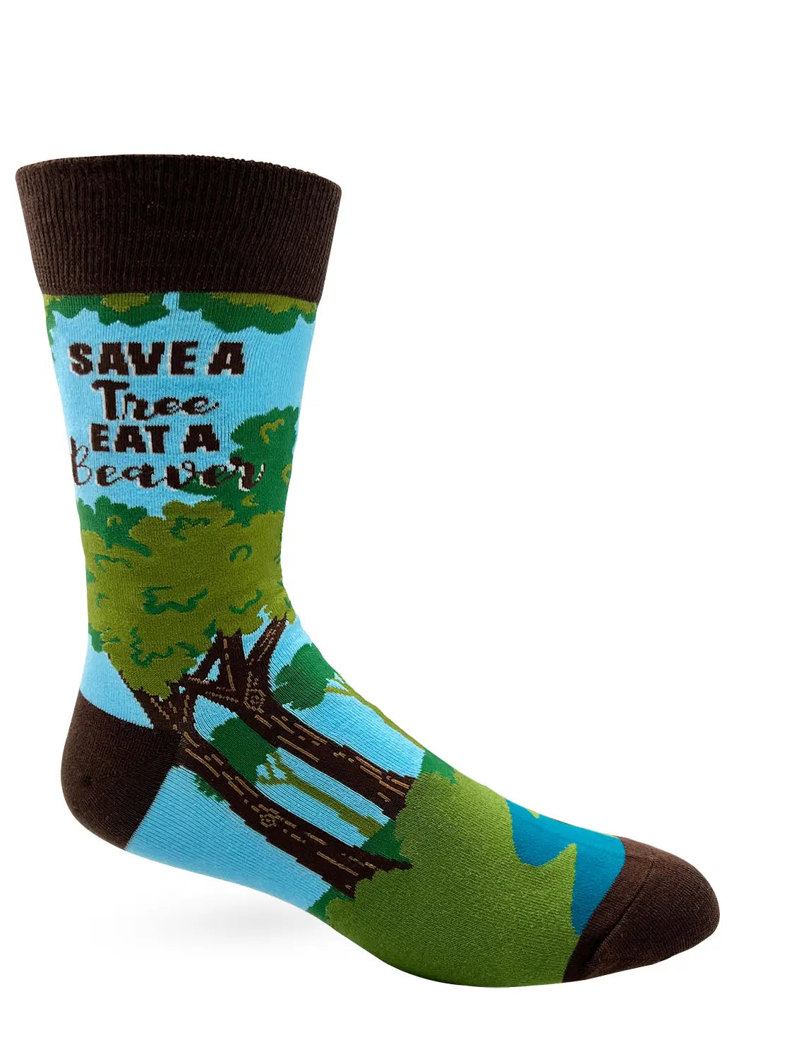 NOVELTY SOCKS - Save The Tree Eat A Beaver Men's Novelty Crew Socks