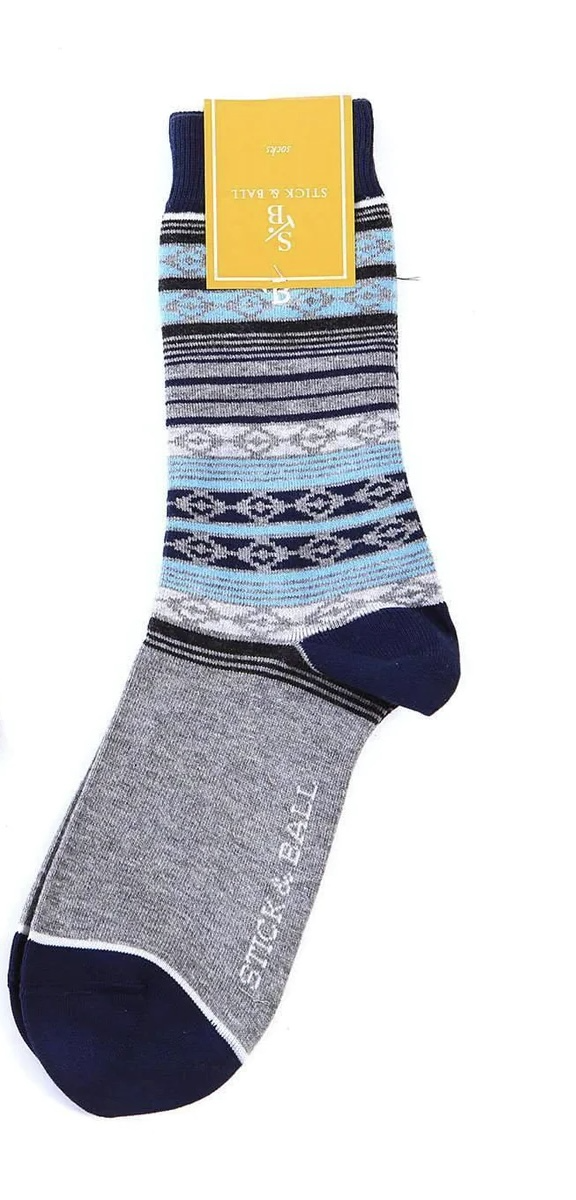 These striped and patterned dress socks for guys are incredibly comfortable and stylish.   Colour - Blue/Grey